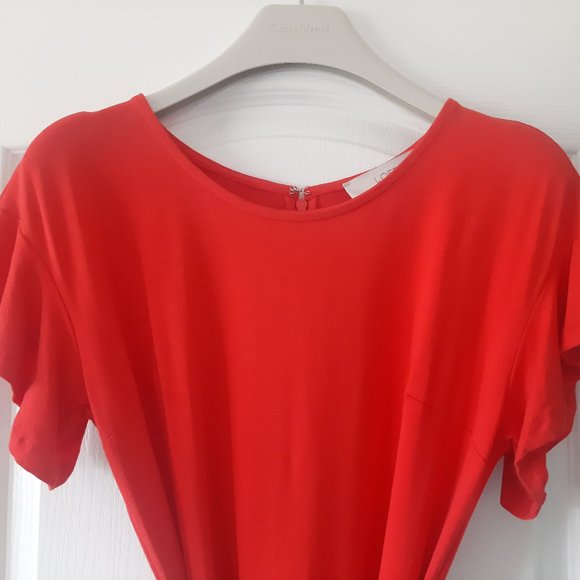 Loft Coral Red Dress with Ruffles and Tie Bow - Picture 6 of 12